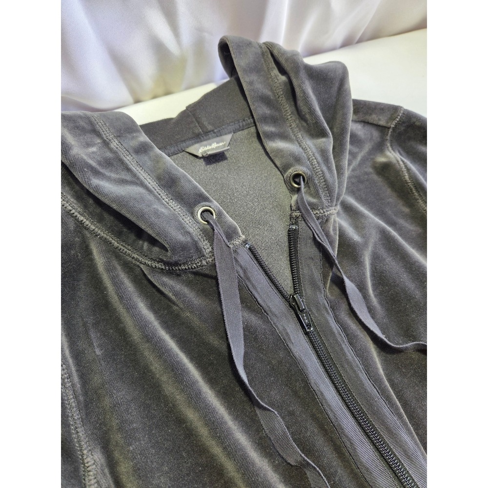 Eddie Bauer Womens Velour Full Zip Hoodie Charcoal Gray Sweatshirt Size M